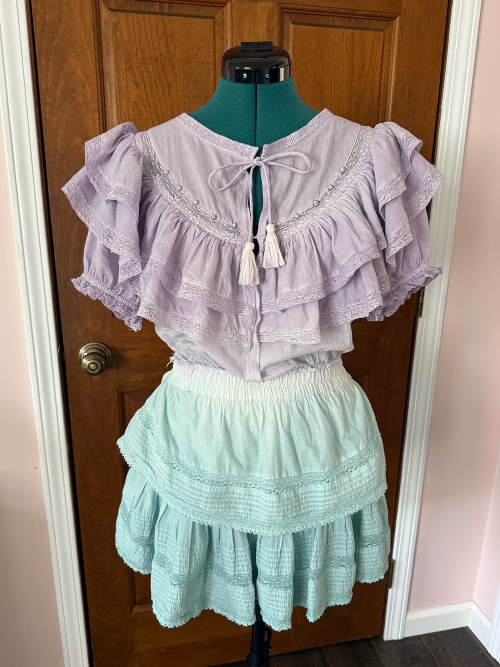Loveshackfancy Liv Dress Purple Seafoam Custom Dip Dye Hand Embellishments Med